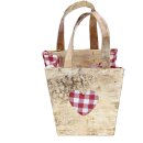 Natural plant bag checkered heart with romantic red checkered textile decoration