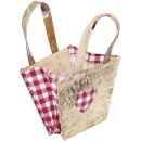 Natural plant bag checkered heart with romantic red checkered textile decoration