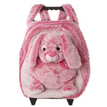 3in1 childrens trolley, rucksack, cuddly toy rabbit, pink/white