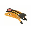 Foot pump with pressure gauge scale in PSI/bar 1 cylinder 3 adapters yellow