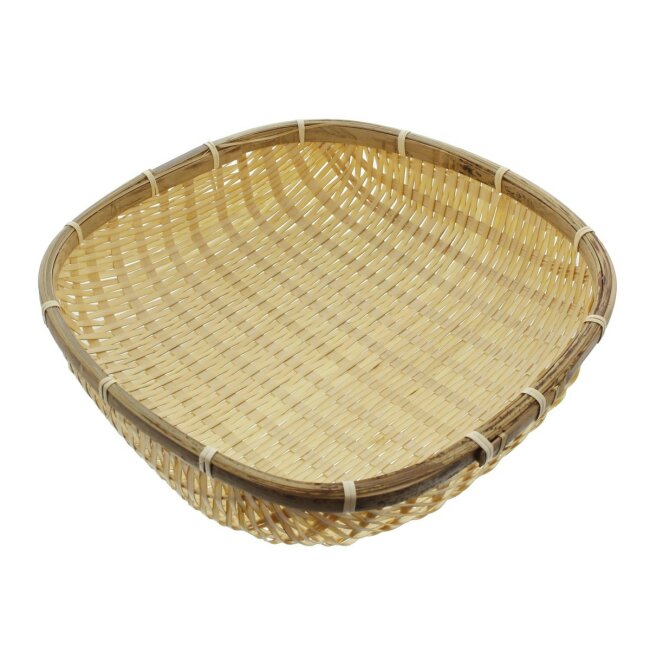 Bamboo bowl bread basket striped edge 30 x 30 x 10 cm