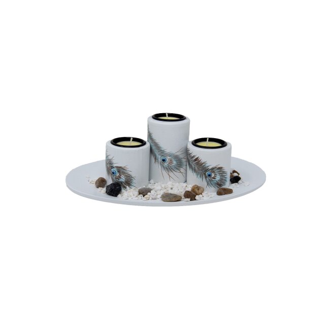 Tealight holder set with oval plate, approx. 28 x 18.5 cm