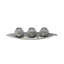 Tealight holder set with plate blue-gray l=51cm