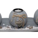 Tealight holder set with plate blue-gray l=51cm
