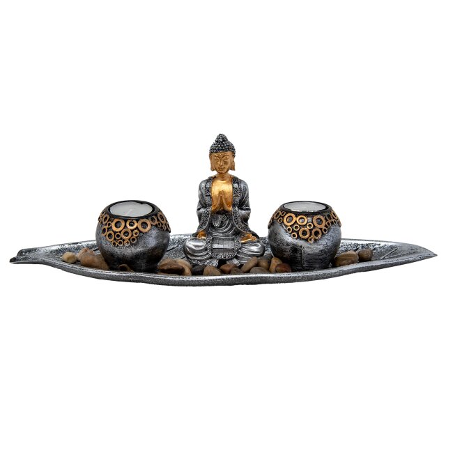 Buddha Set mit Teelichthalter, ca. 40 cm