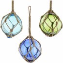 Nautische Decoratieve Glazen Ballen in Visnet I Set van 3