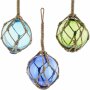 Nautische Decoratieve Glazen Ballen in Visnet I Set van 3