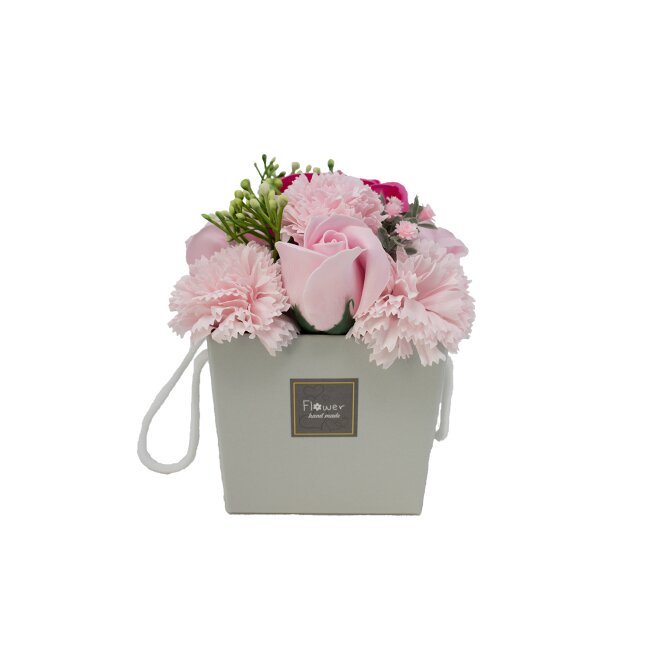 Seifenblumen Boquet Blumenstrauß Lavendel Rosen und Nelken Pink