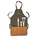 Barbecue apron with barbecue utensils