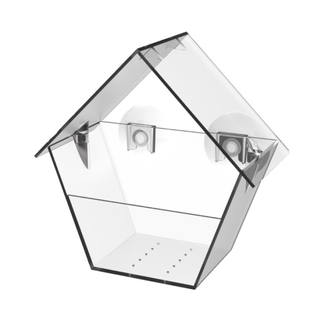 Fensterfutterhaus, Futterstelle aus transparenten Kunststoff