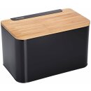 Stainless steel bread box with wooden board - black 25 x...
