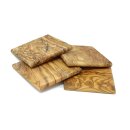 Olive wood coaster square set of 4 8.5 cm