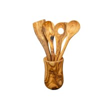 Set daide en bois dolivier 4pcs + vase