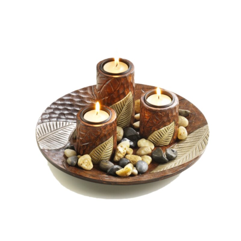 Dekoschale mit vier Kerzenhaltern und Aufschrift HOME 