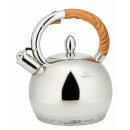 Flute kettle 3.0L, stainless steel with wood look handle