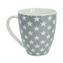 Jumbo Tasse Kaffeebecher mit Sternen, grau/weiße Sterne