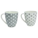 Jumbo Tasse Kaffeebecher mit Sternen, grau/weiße Sterne