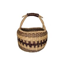 Panier à provisions Bolga en jonc de mer tressé env. 35 cm poignée en similicuir motif marron