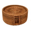 Glasuntersetzer Rattan für Getränke, 6 Stück mit Halter rund