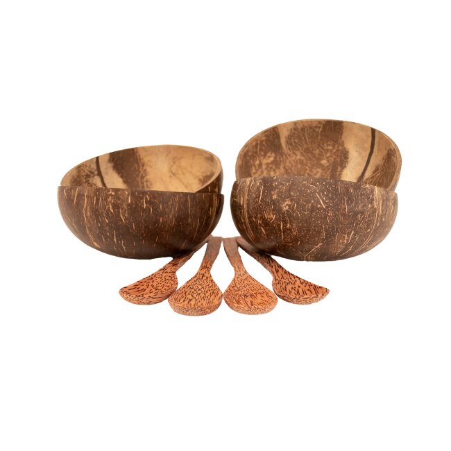 Kokosnussschale mit Löffel, 4er-Set