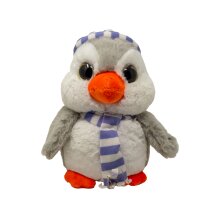 Pingouin en peluche avec bonnet et écharpe bleu