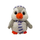 Pingouin en peluche avec bonnet et écharpe bleu