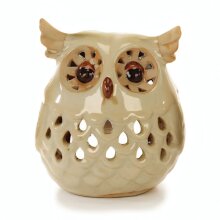 Keramisk lanterne ugle, 14 cm beige