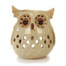 Keramisk lanterne ugle, 14 cm beige