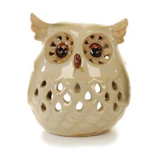 Keramisk lanterne ugle, 10 cm beige