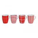 Set of 4 cups red and white