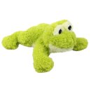 Green frog cuddly toy lying, about 23 cm