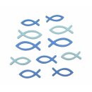 Strooisel decoratie blauwe vis 60 stuks 4cm + 5 cm hout