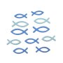 Strooisel decoratie blauwe vis 60 stuks 4cm + 5 cm hout