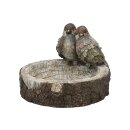 Birdbath with bird couple in wood optics