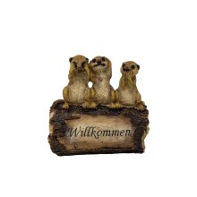 Panneau de bienvenue suricate sur tronc darbre 22 cm