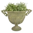 Aged Metal Green Vase oval L, plant vase