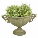 Aged Metal Green Vase oval S - plant pot, about 22.5 cm
