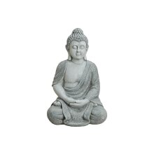 Buddha siddende i gråt, ca. 62 cm