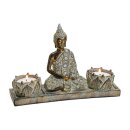 Boeddha met twee waxinelichthouders, ca. 20 x 13 x 6 cm