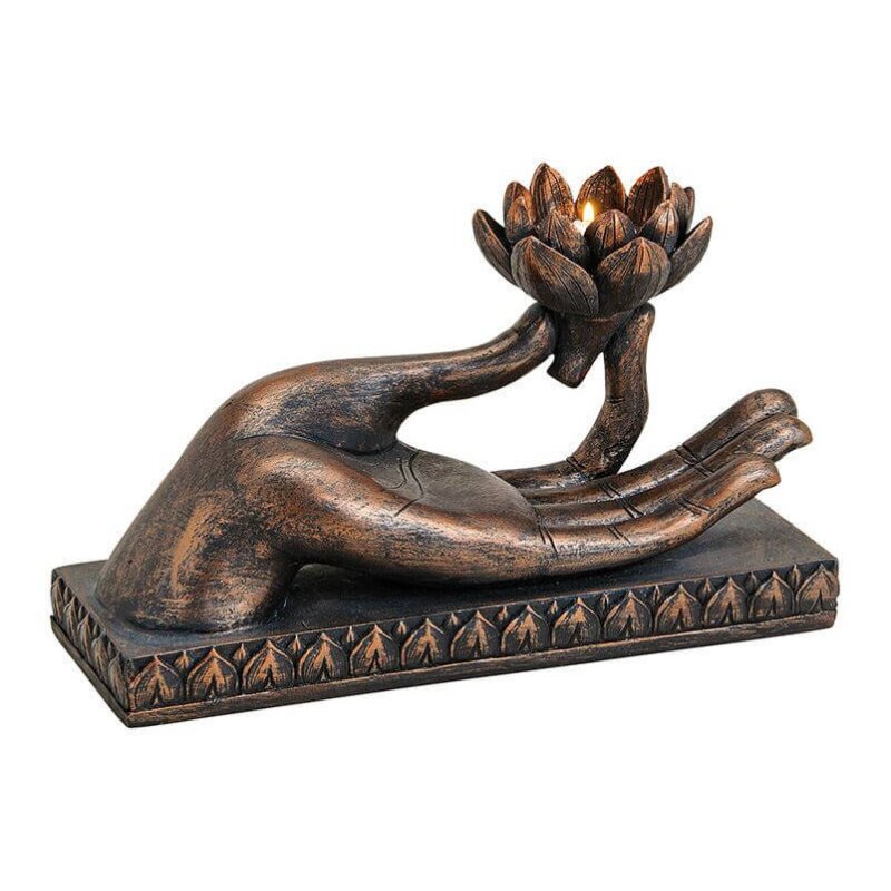Bougeoir Bouddha Stronrive - Résine - 7.6x7.6x13.4cm - Or/Argent - Décoration Zen Maison/Jardin