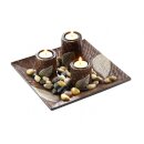 Decorative bowl with three candle holders made of polyresin in wood look brown 20x20x10cm