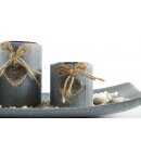 Dekoschale rechteckig mit 3 Kerzenhalter aus Polyresin grau und Steindekoration