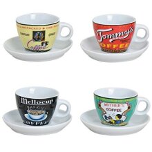 Espressotassen Set Bunt Aus Porzellan 4 Tassen Inkl Unterteller In Weiß Modern Retro Design