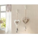 Heart hanger wood brown white set of 2 with bells