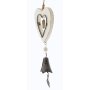 Heart hanger wood brown white set of 2 with bells