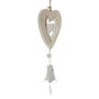 Heart hanger wood brown white set of 2 with bells