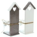 Teelichthalter Vogelhäuschen aus Glas und Holz, 2er Set