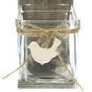 Tealight holder bird house of glass and wood, set of 2