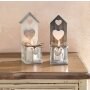 Tealight holder bird house of glass and wood, set of 2