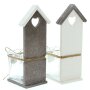 Tealight holder bird house of glass and wood, set of 2